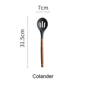 Silicone Kitchen Tools Cooking Sets Soup Spoon Spatula Non-stick Shovel with Wooden Handle Special Heat-resistant Design
