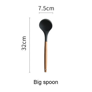 Silicone Kitchen Tools Cooking Sets Soup Spoon Spatula Non-stick Shovel with Wooden Handle Special Heat-resistant Design