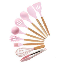 Load image into Gallery viewer, 12PCS Silicone Kitchen Tools Cooking Sets Turner Soup Spoon Spatula Brush Non-stick Shovel with Wooden Handle Cooking Tools