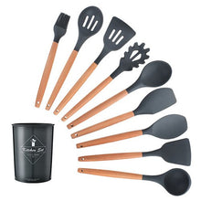 Load image into Gallery viewer, 12PCS Silicone Kitchen Tools Cooking Sets Turner Soup Spoon Spatula Brush Non-stick Shovel with Wooden Handle Cooking Tools