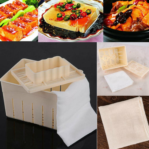 NEW Plastic Tofu Press Mould Homemade Tofu Mold Soybean Curd Tofu Making Mold with Cheese Cloth Kitchen Cooking Tool